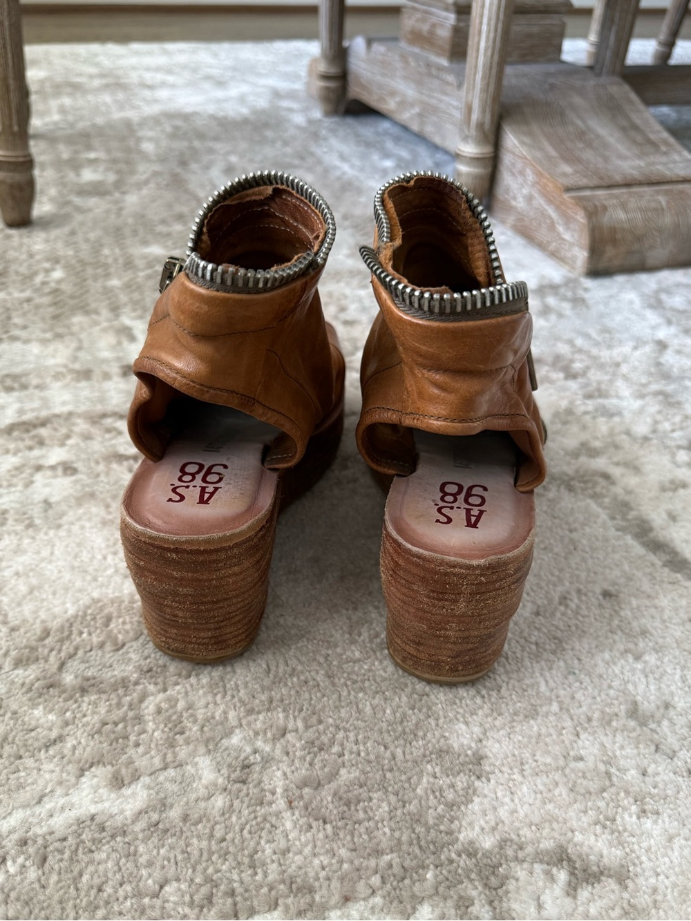A.S.98 Naylor Tan Leather Platform Wedge Sandals - Picture 4 of 9